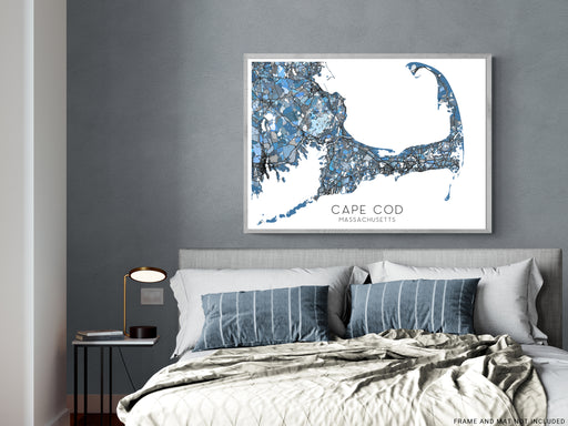 Cape Cod map print with a denim blue geometric design by Maps As Art.