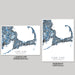 Two maps of Cape Cod, Massachusetts, one in landscape and one in portrait orientation, on a gray background.