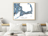 Cape Cod map print with a denim blue geometric design by Maps As Art.