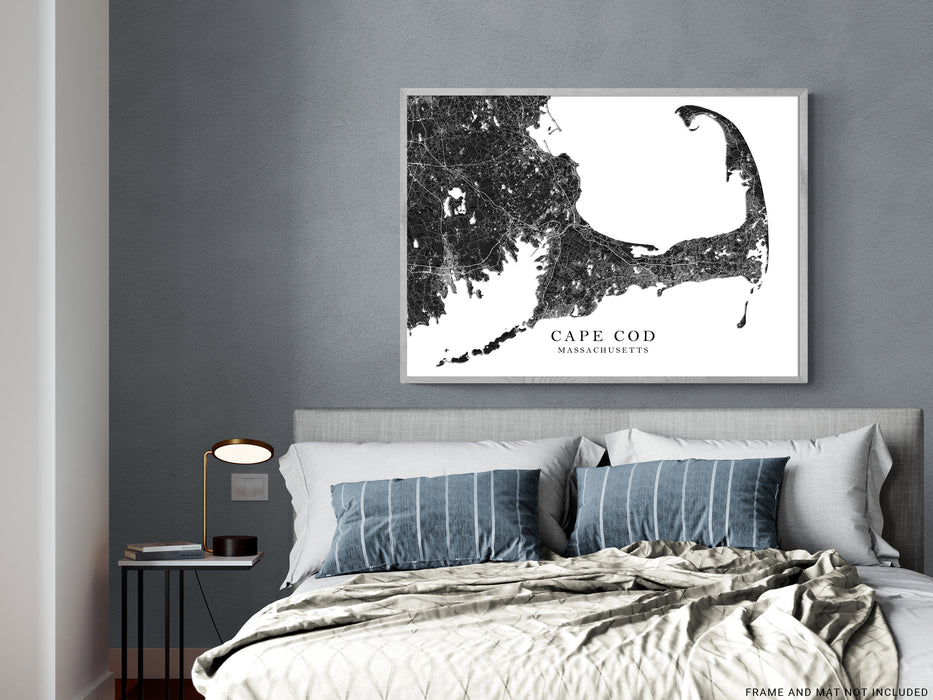 Cape Cod map print with a black and white 3D topographic landscape design by Maps As Art.