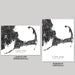 Two maps of Cape Cod, Massachusetts, one in landscape and one in portrait orientation, on a gray background.