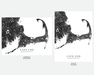 Cape Cod map print with a black and white 3D topographic landscape design by Maps As Art.