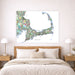 Bedroom with a map of Cape Cod on the wall above a bed.