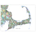 Colorful map of Cape Cod with various shades and borders.