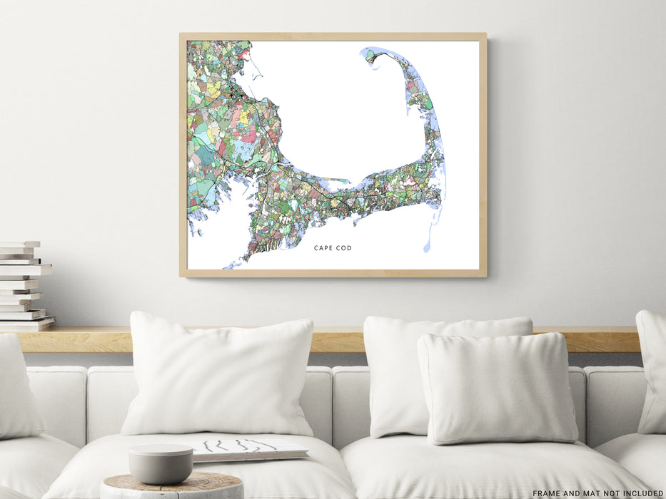 Cape Cod map print with a colourful geometric design by Maps As Art.