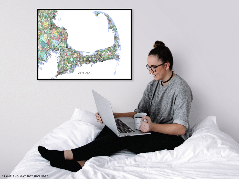 Cape Cod map print with a colourful geometric design by Maps As Art.