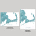 Two maps of Cape Cod, one in landscape and one in portrait orientation, on a gray background.