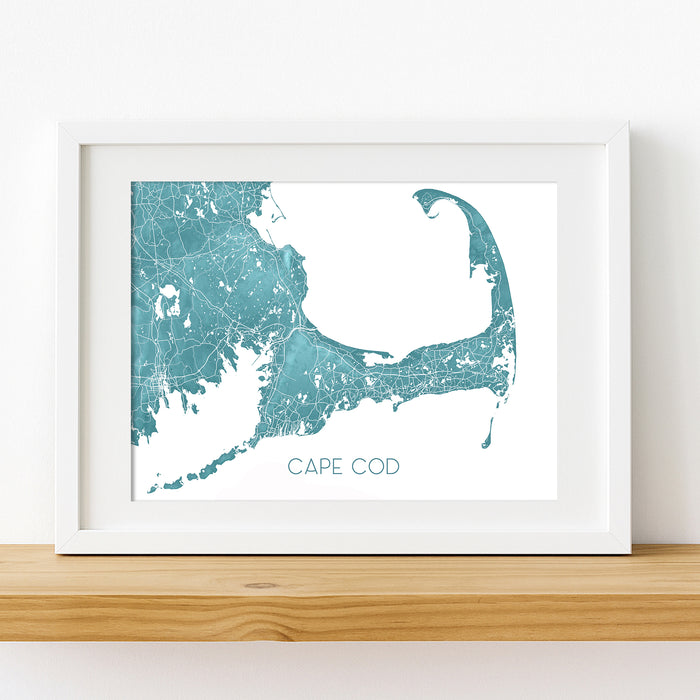 Framed map of Cape Cod on a white wall