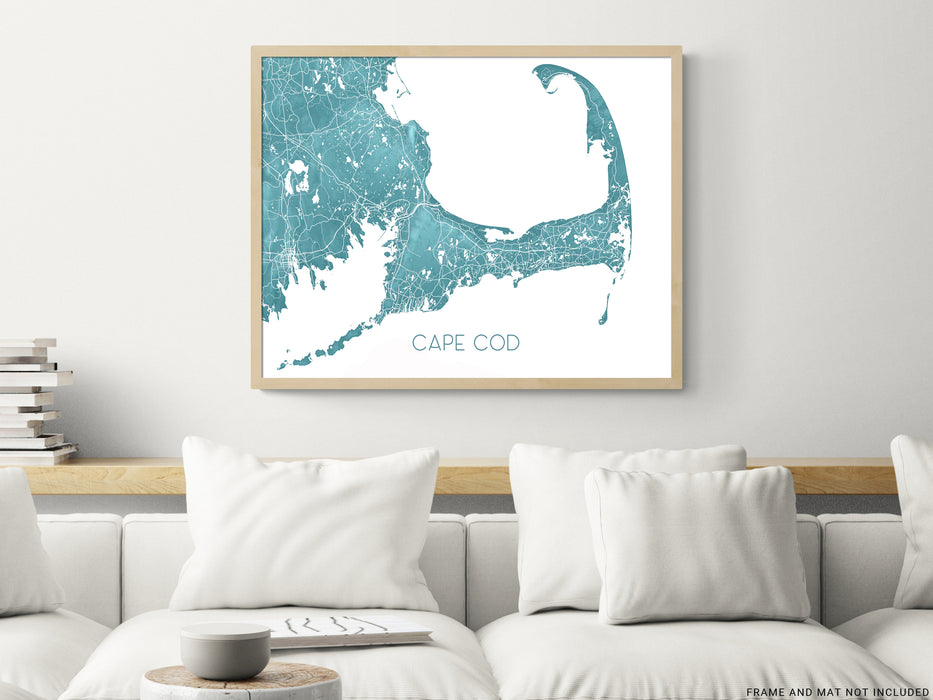 Cape Cod map print in turquoise or aqua by Maps As Art.