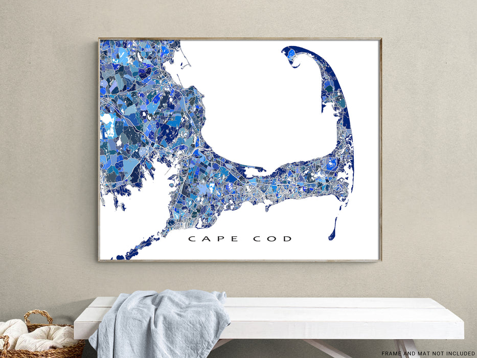 Framed map of Cape Cod with a decorative setting on a wall.