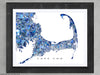 Cape Cod, Massachusetts map art print in blue shapes designed by Maps As Art.