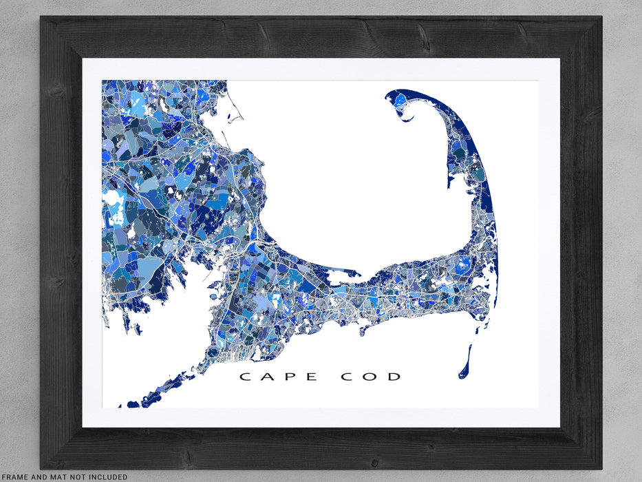 Cape Cod Map Print Poster, Blue Geometric Cap Cod Wall Art Prints, Mas ...