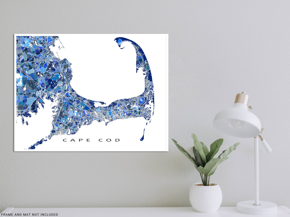 Capre Cod Graphic Cape Cod Map Print Poster, Blue Geometric Cap Cod Wall Art Prints, Mas ...