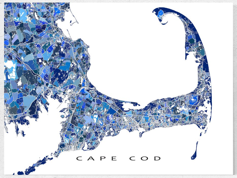 Cape Cod Map Print Poster, Blue Geometric Cap Cod Wall Art Prints, Mas ...