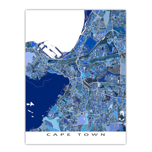 Map of Cape Town in blue tones on a white background