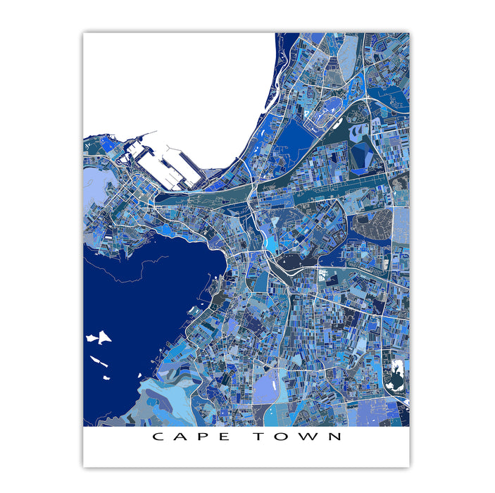 Map of Cape Town in blue tones on a white background