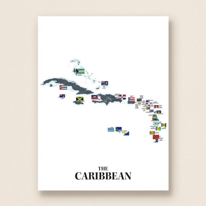 Map of the Caribbean with country flags on a white background