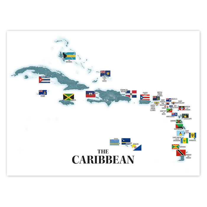 Map of the Caribbean with country flags on a white background