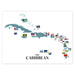Map of the Caribbean with country flags on a white background