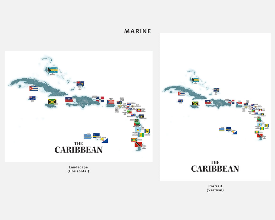 Two maps of the Caribbean with flags on a white background, labeled 'Marine' and 'Landscape'.