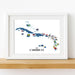 Framed map of the Caribbean with country flags on a white background