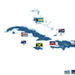 Map of the Caribbean with country flags overlayed on a white background