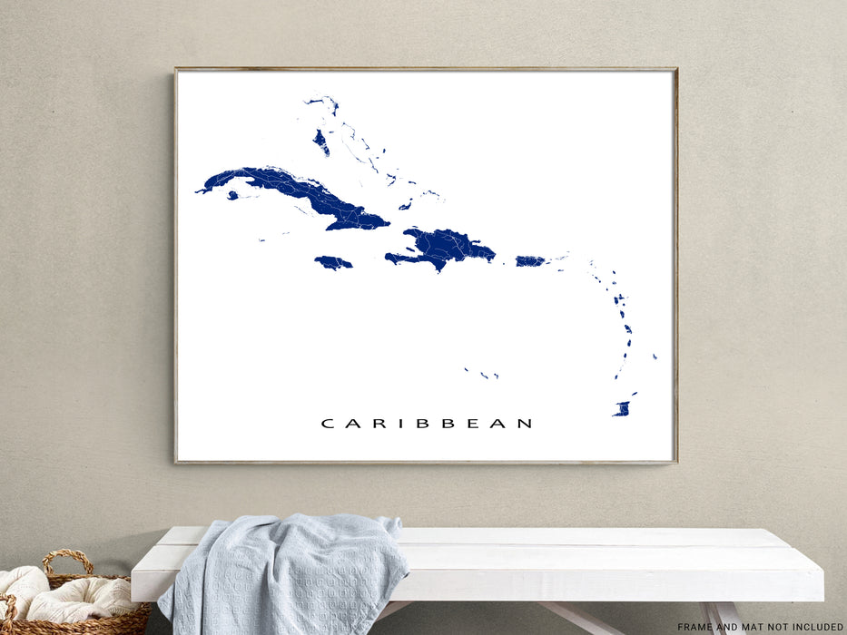 Caribbean map print with the Caribbean islands designed by Maps As Art.