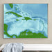 Map of the Caribbean on a wall above a white surface