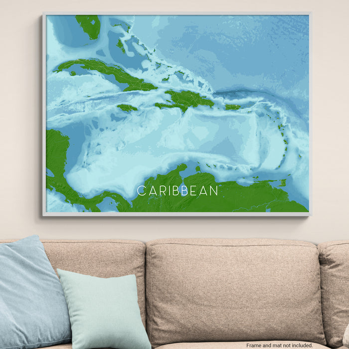 Caribbean Islands Map Print: Ocean Depths and Islands Wall Art Poster