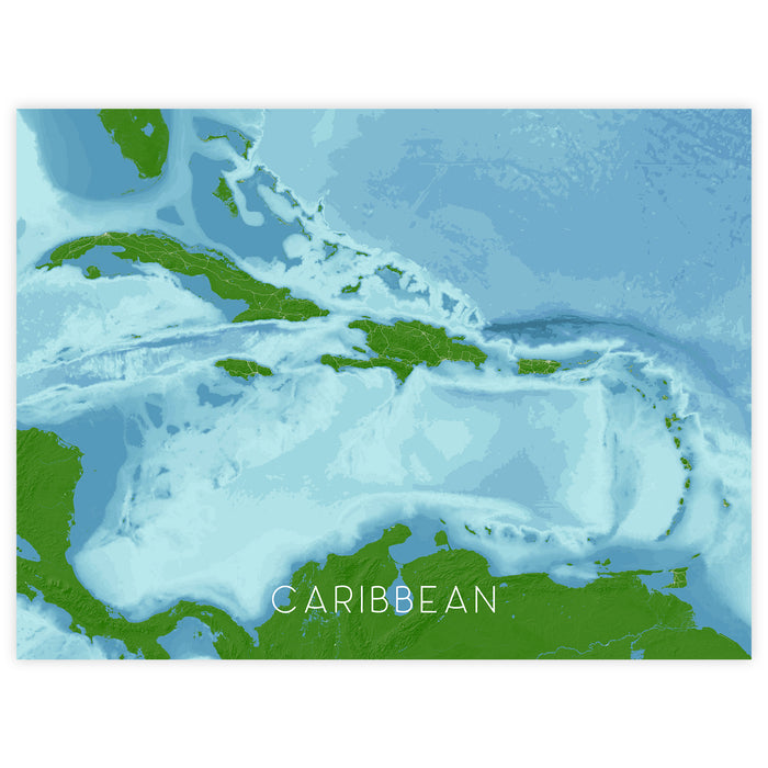 Caribbean Islands Map Print: Ocean Depths and Islands Wall Art Poster