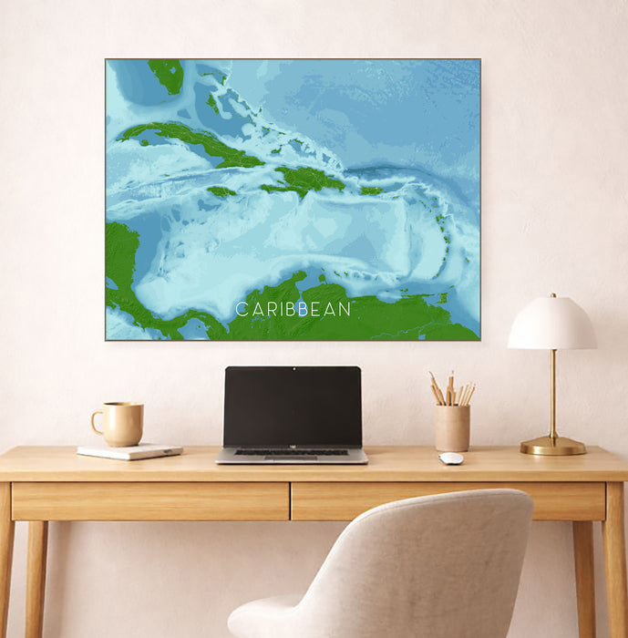 Caribbean Islands Map Print: Ocean Depths and Islands Wall Art Poster
