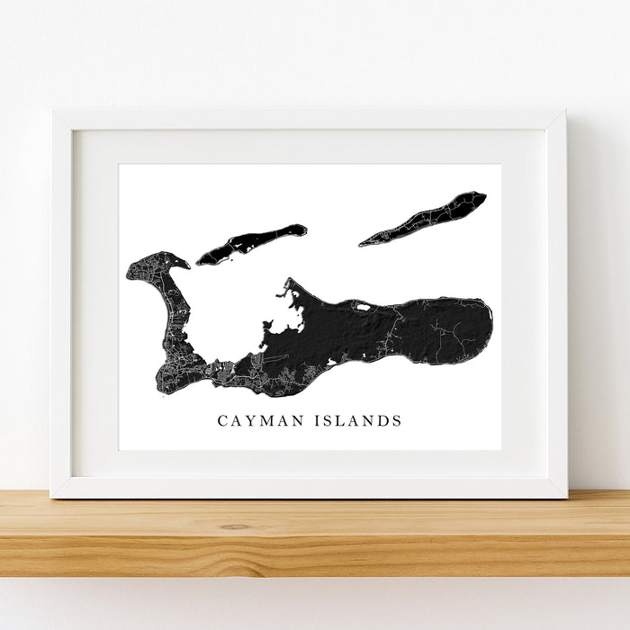 Framed map of Cayman Islands on a white background