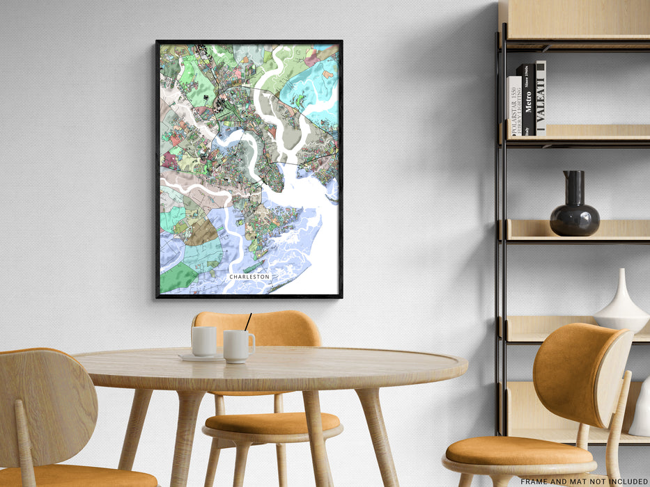 Charleston Map Wall Art Print Poster, Pastel Colorful Geometric South ...