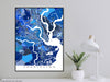 Charleston, South Carolina map art print in blue shapes designed by Maps As Art.