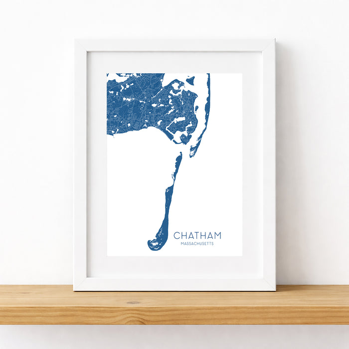 Framed map print of Chatham, Massachusetts on a white background