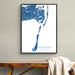 Framed map of Chatham, Massachusetts on a wall above a wooden bench.