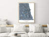 Chicago Illinois city map print with a denim blue geometric design by Maps As Art.