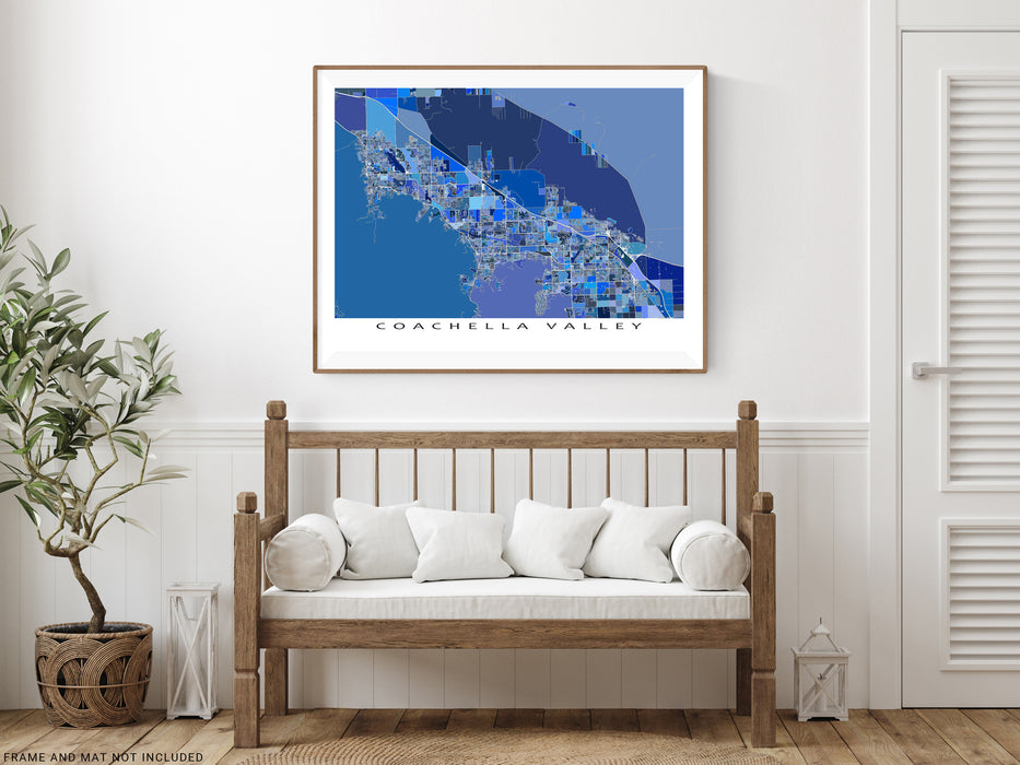 Coachella Valley California Map Wall Art Print Poster, Blue Geometric