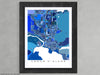 Coeur DAlene, Idaho city map print with a blue geometric design by Maps As Art.