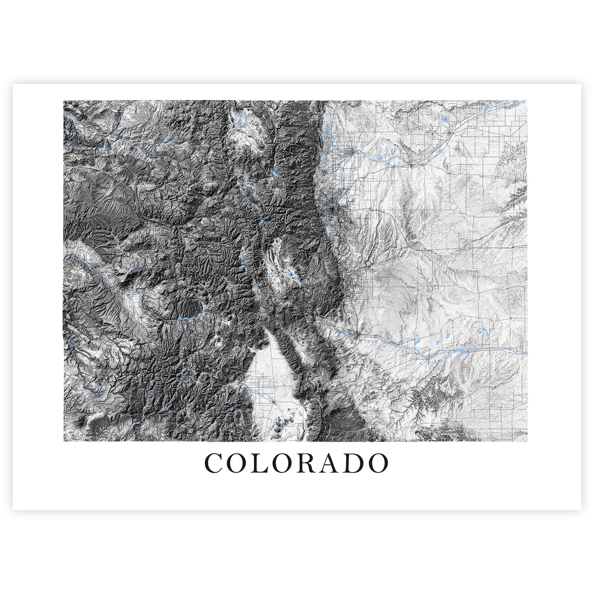 Colorado State Map Wall Art Print: Black and White Topographic Road Ma ...