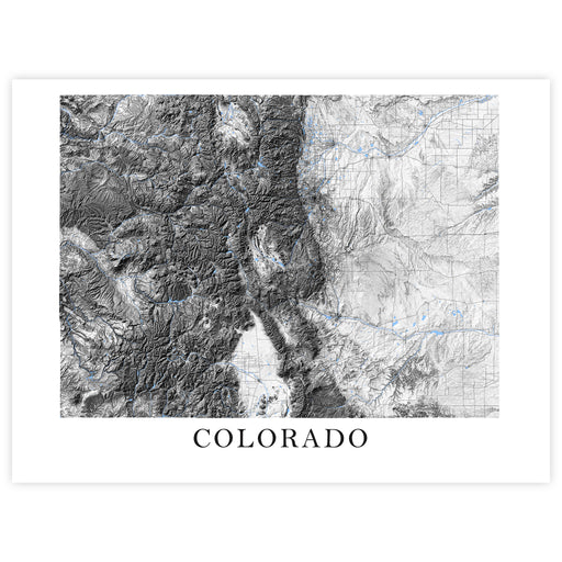 Map of Colorado with topographic details on a white background