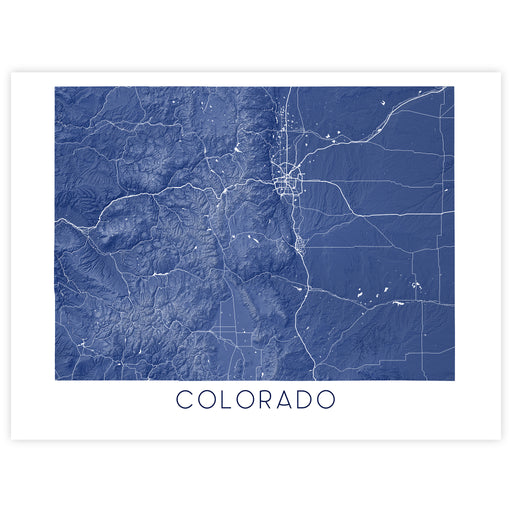 Map of Colorado in blue tones on a white background