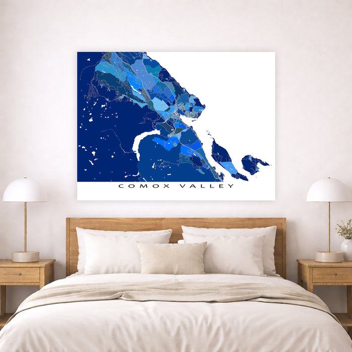 Comox Valley Map Print: Blue Geometric Vancouver Island Wall Art Poster