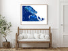 Comox Valley, BC Canada map print poster with a blue geometric design by Maps As Art.