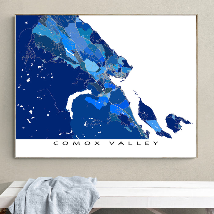 Comox Valley Map Print: Blue Geometric Vancouver Island Wall Art Poster