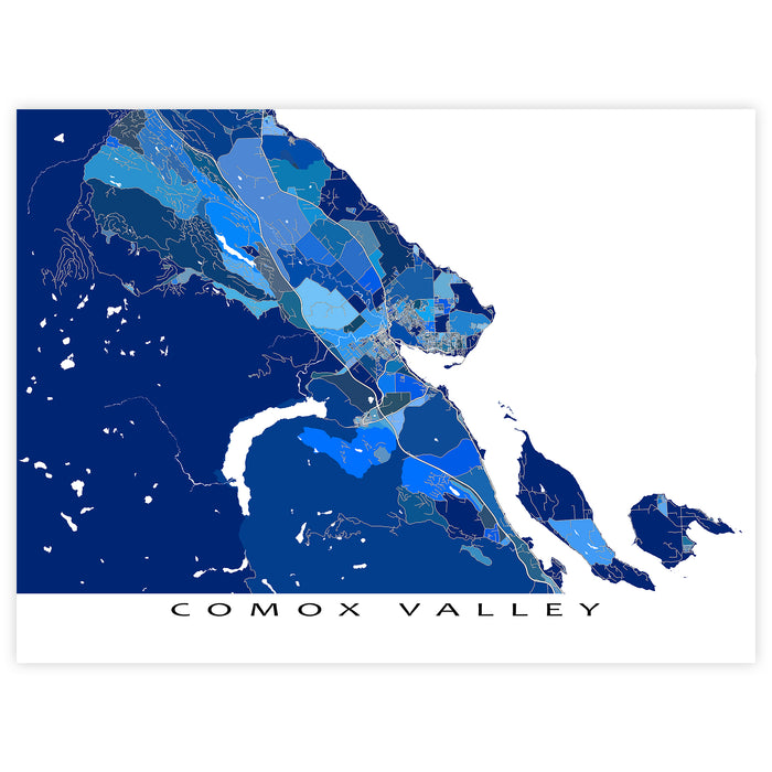 Comox Valley Map Print: Blue Geometric Vancouver Island Wall Art Poster