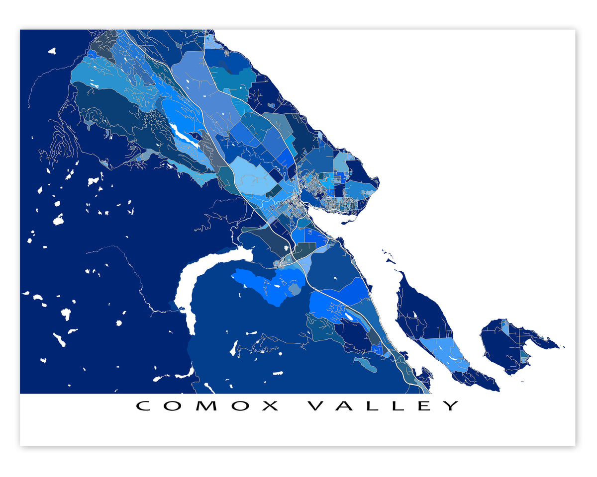 Comox Valley BC Canada Map Print Poster, Blue Geometric Vancouver Isla ...