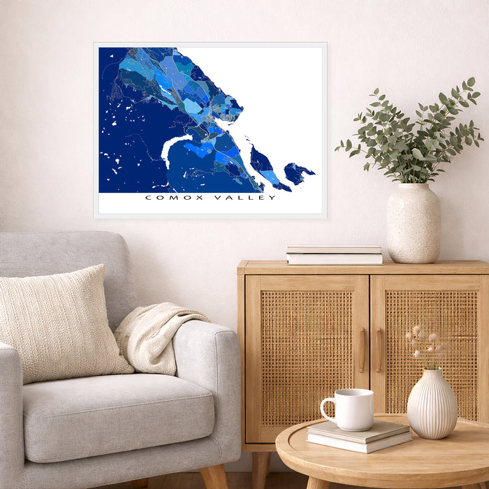 Comox Valley Map Print: Blue Geometric Vancouver Island Wall Art Poster