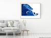 Comox Valley, BC Canada map print poster with a blue geometric design by Maps As Art.