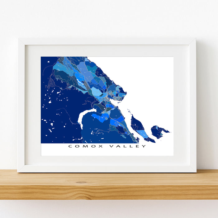 Comox Valley Map Print: Blue Geometric Vancouver Island Wall Art Poster